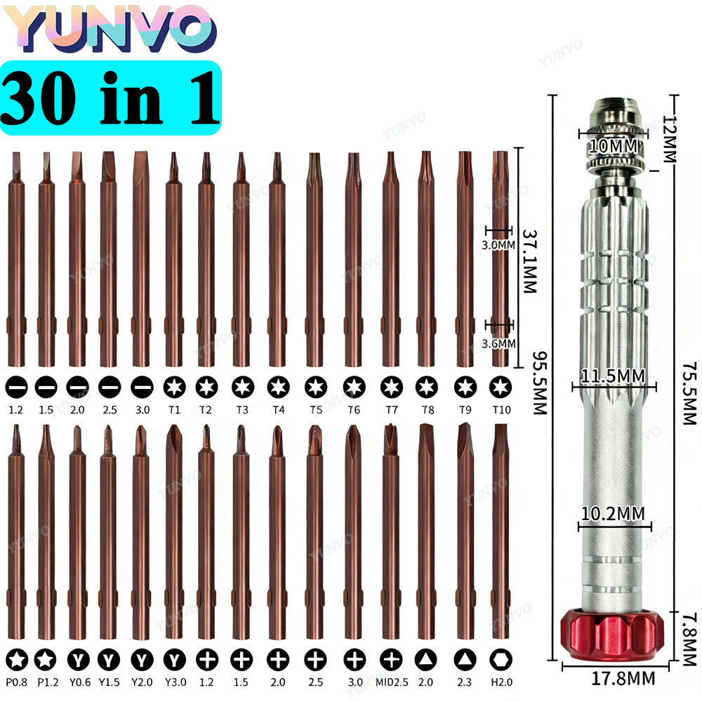 Electronics Repair Business - 30-in-1 Magnetischer Präzisions-Schraubendreher-Satz, S2-Stahl-Bits, Reparatur-Werkzeugset für